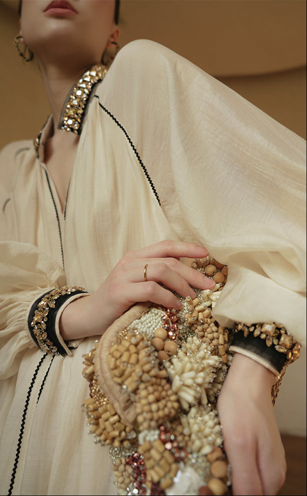 LE VENT&TES AILES retro Ice Crystal Premium Silhouette Tencel  Heavy Work Beaded Dress-YUTA