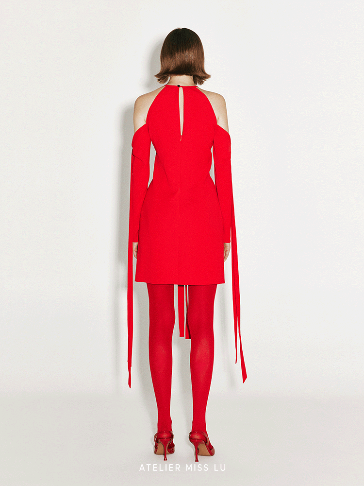 ATELIER MISS LU multi-ribbon design slim-fitting dropped-shoulder dress - APIRL.