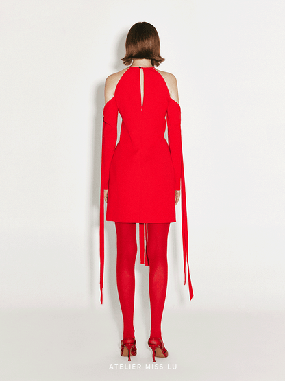ATELIER MISS LU multi-ribbon design slim-fitting dropped-shoulder dress - APIRL.