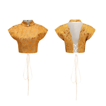 TUYUE Gold Carving Linen Mulberry Silk Lace-up Backless Top - DENVER.