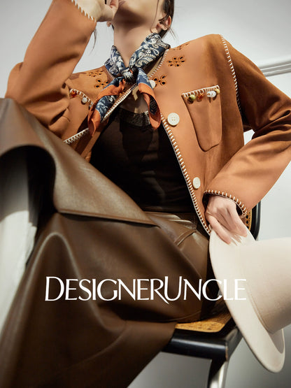 DGU "Ink Rhyme" brown jacket new retro loose commuter slimming high-end top - Emery.