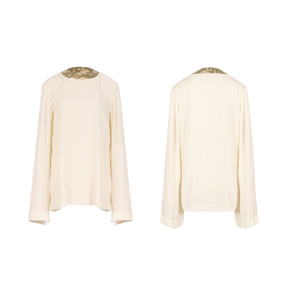 TUYUE Lilac Purple Silk Velvet Long Sleeve Loose Top- SHEENA.