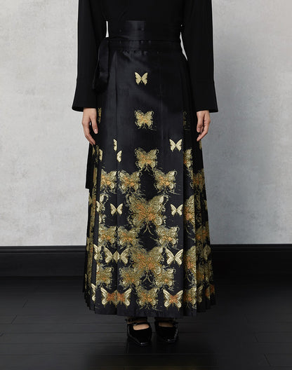 HECO Butterfly Hanfu High Waisted Pleated Long Skirt - rain.