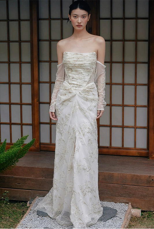 GOUDIN floral long bridal evening dress-NINA.