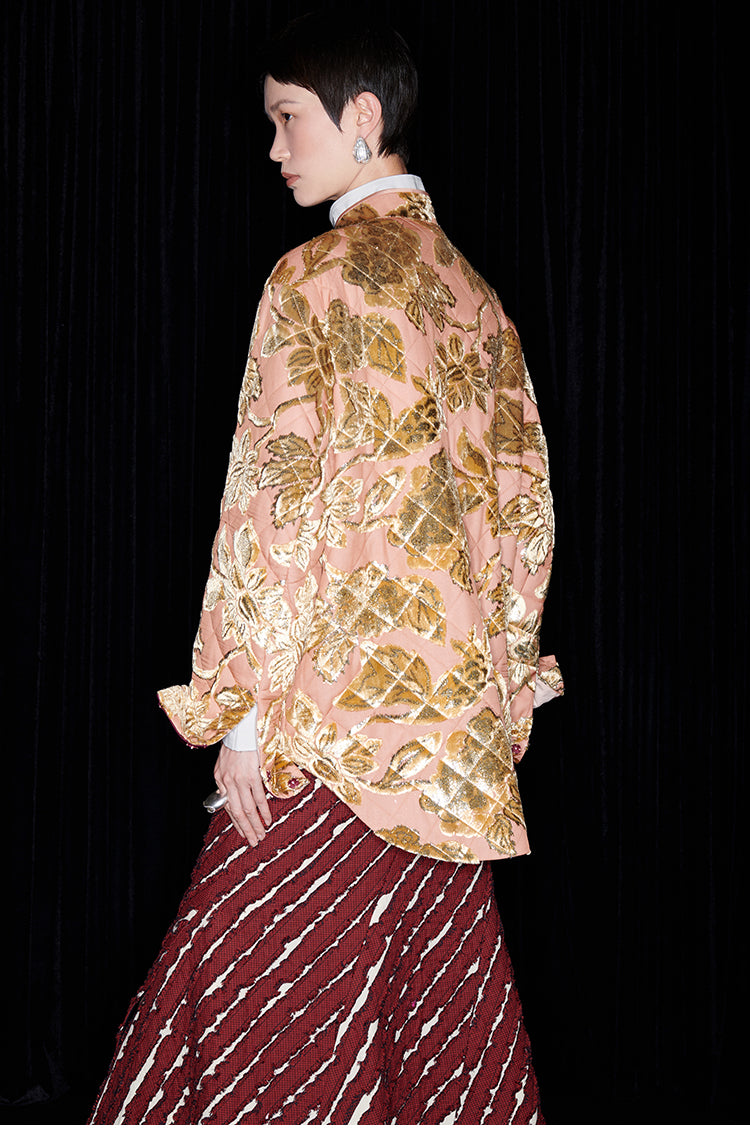 M essential Mackay designer embroidered lily of the valley quilted coat skirt set - nine.