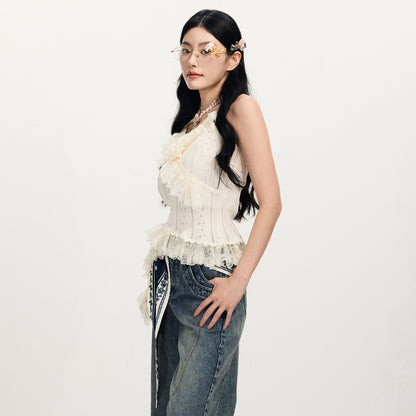 FAME Three-Dimensional Flower Lace Lace Suspender Top