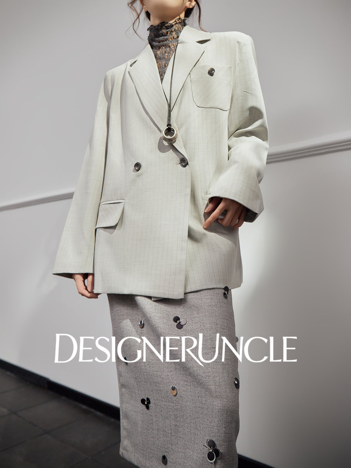DGU|Gray striped high-end loose design fashionable slimming suit jacket - Louis.