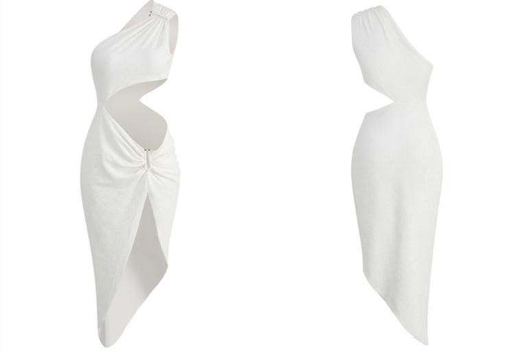 DOLLY Luxury Slopping Shoulder Sleeveless Waist Baring Sexy Cocktail Dress-AGAPE