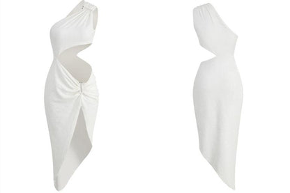 DOLLY Luxury Slopping Shoulder Sleeveless Waist Baring Sexy Cocktail Dress-AGAPE