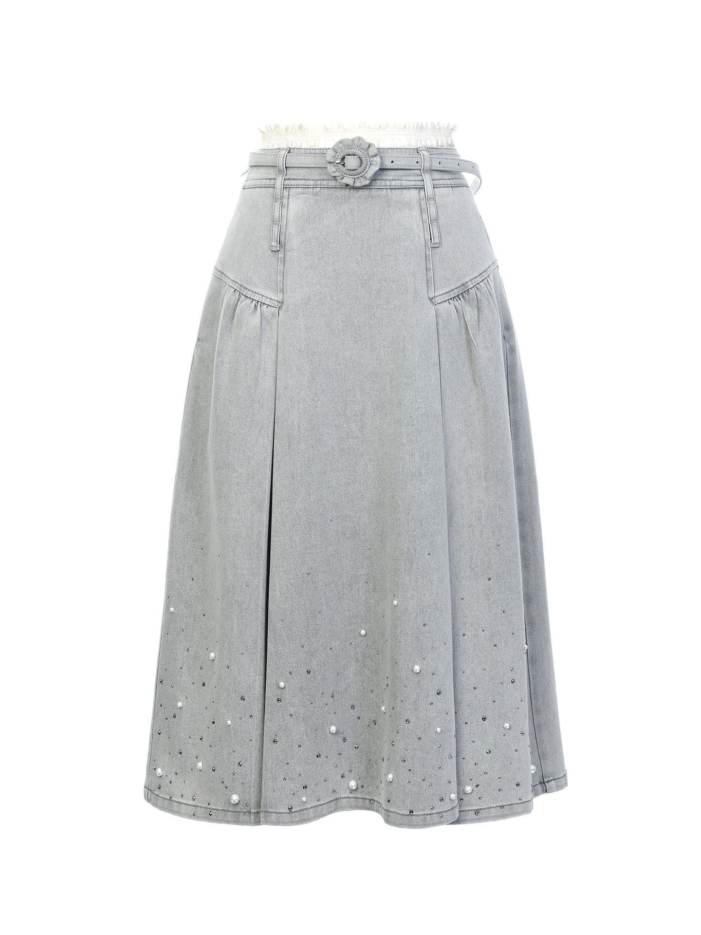 FAME beaded double waist denim maxi skirt - ANDREW