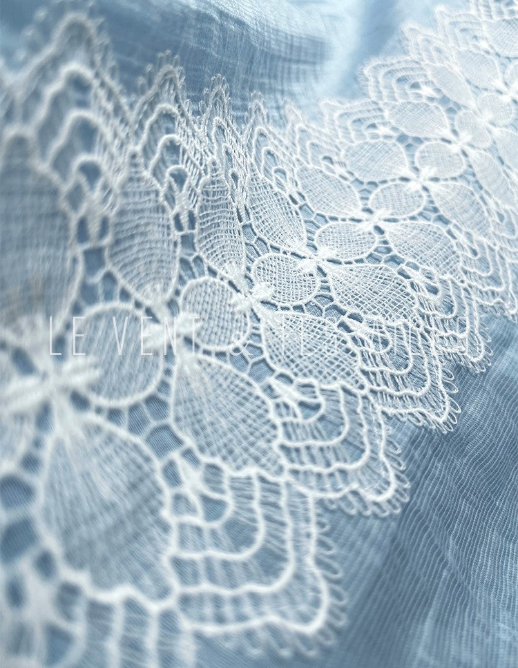 LE VENT&TES AILES pastel blue elegant summer vacation  V-neck shirt skirt set -GWEN