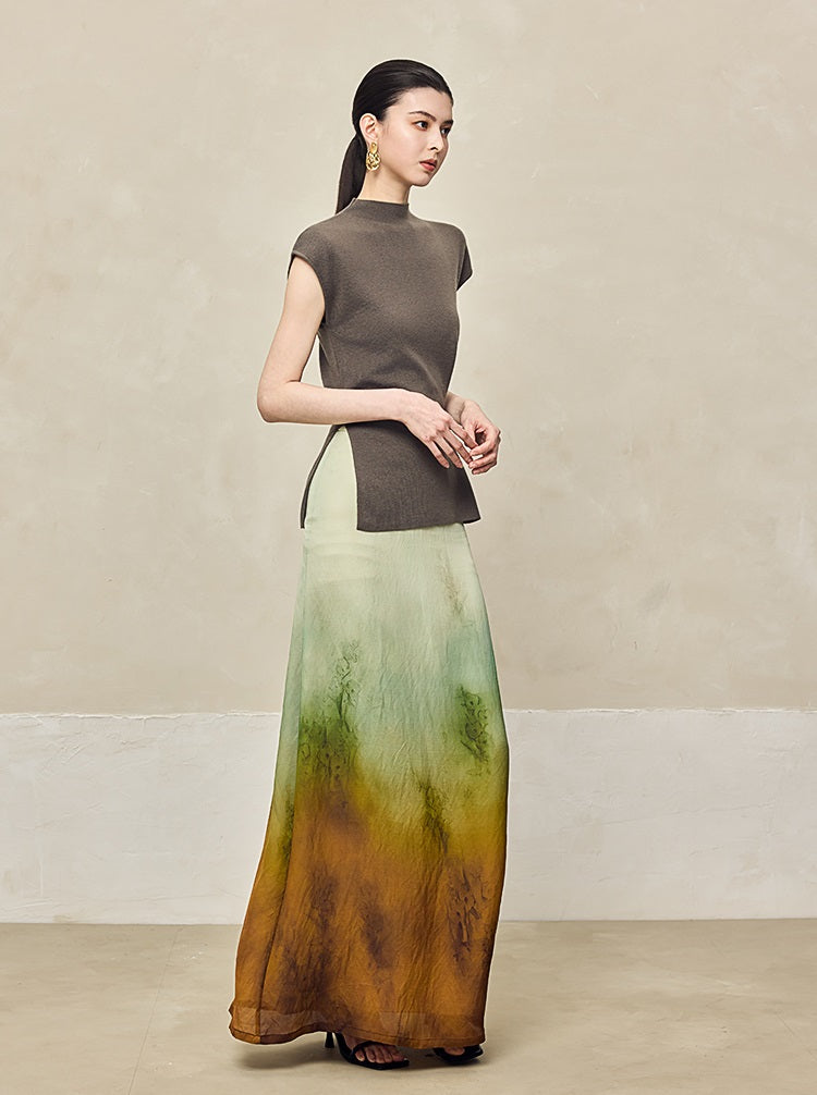 HECO Waist Side Buckle Stand Collar Knitted Short Sleeve Top- BLOOD.