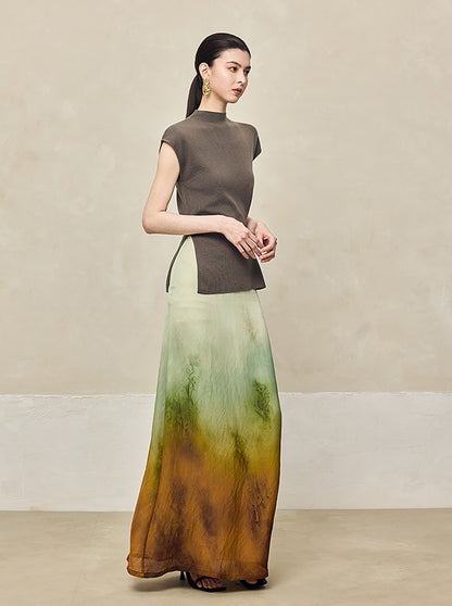 HECO Waist Side Buckle Stand Collar Knitted Short Sleeve Top- BLOOD.