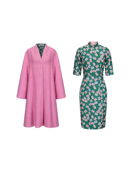 le palais vintage Hong Kong pink , green silhouette A-line jacket-SHEA.