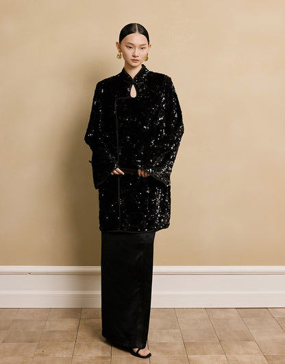 HECO floral sequins embroidery long sleeve short DRESS  - CUTE.