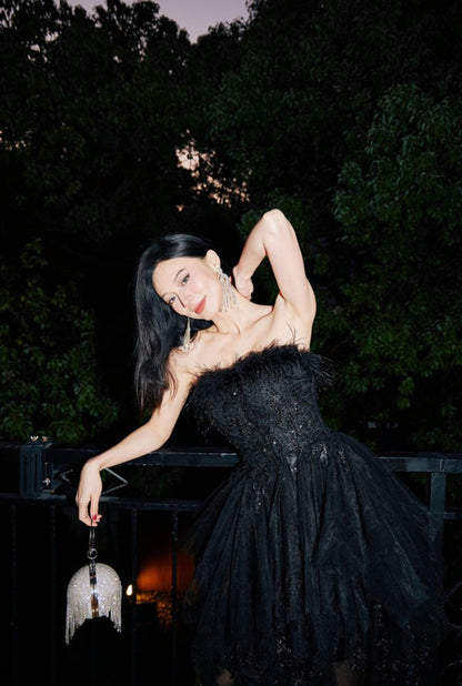 DOLLY Elegant Sleeveless Feather Tube Top Embroidery Long Tutu Dinner Dress-KYLIE