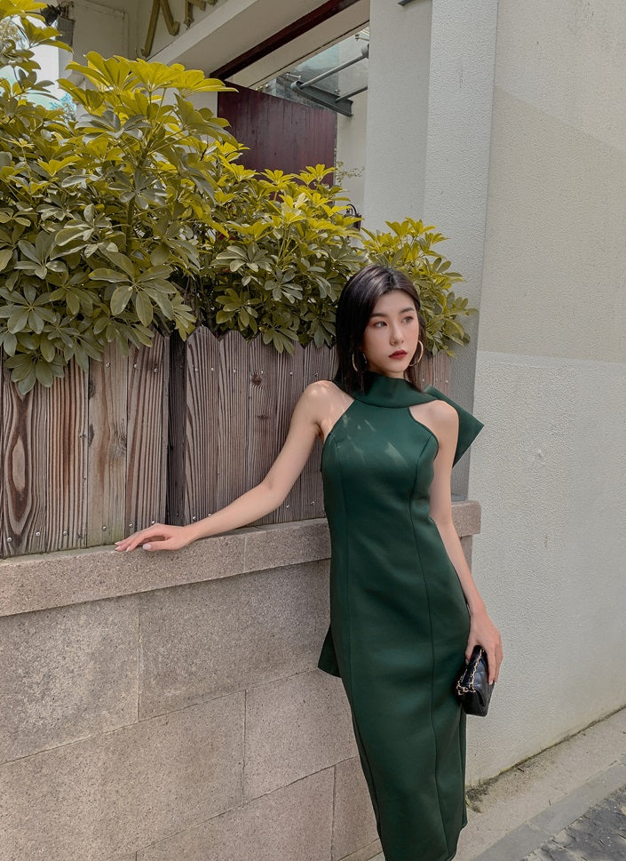 DOLLY Luxury Halter Neck Sleeveless Backless Big Bow Dinner Dress-PELA