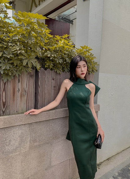 DOLLY Luxury Halter Neck Sleeveless Backless Big Bow Dinner Dress-PELA