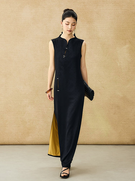 HECO Chinese Acetate Sleeveless Slit Long Dress- BELIEVE.