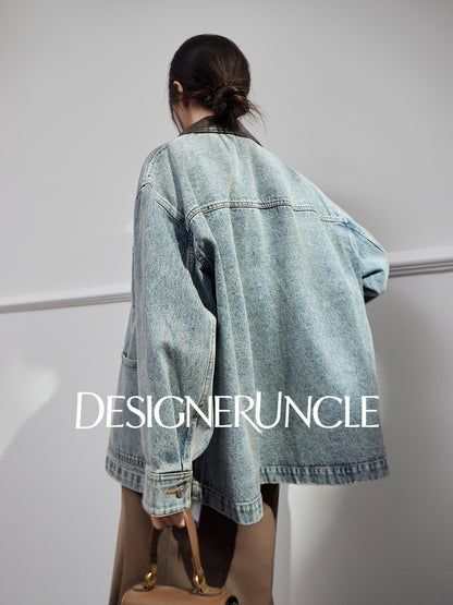 DGU|Denim Blue Retro Lapel Workwear Short Light Luxury Niche Top Jacket - Robert.