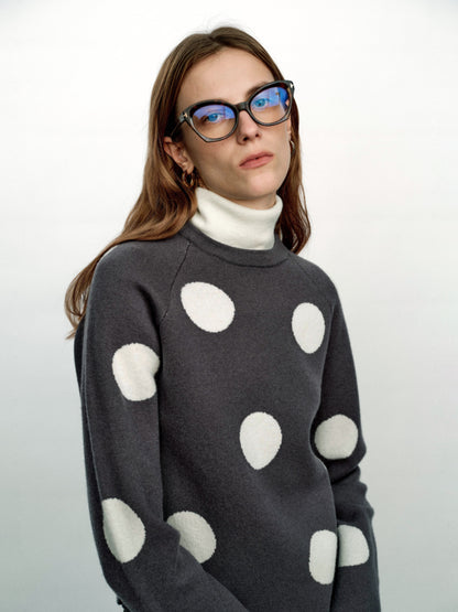 SERRER Gray polka dot jacquard fake two high-necked cropped knitted sweaters - PRIYA.