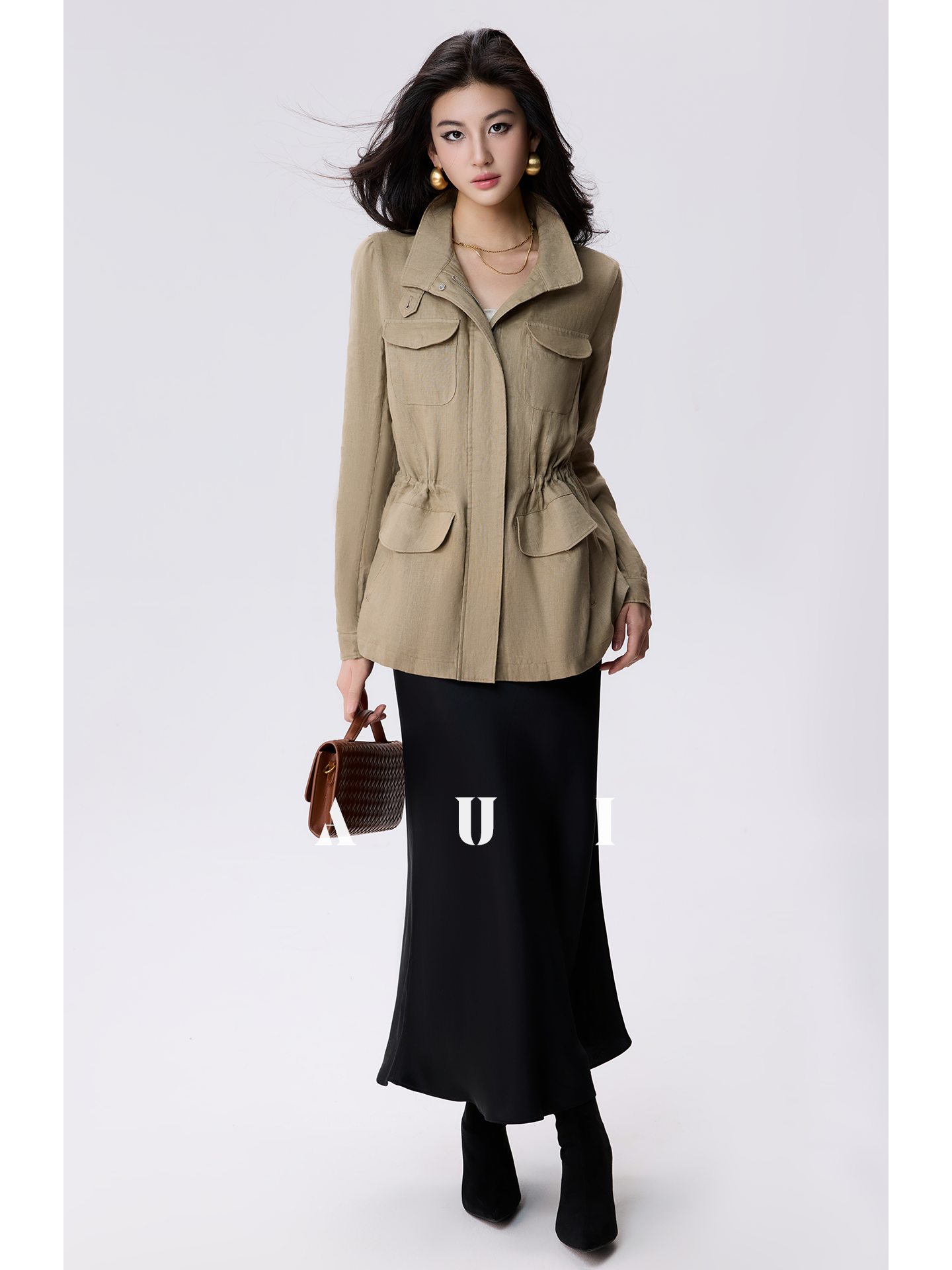 AUI Khaki Vintage Cropped Trench Coat Jacket - Min-jun.