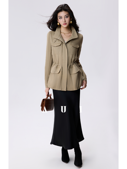 AUI Khaki Vintage Cropped Trench Coat Jacket - Min-jun.