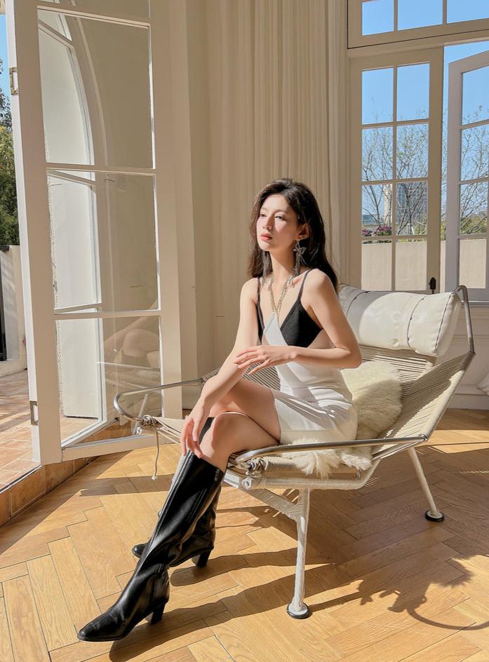 DOLLY High End Black and Brown V-Neck Sleeveless Bandage Midi Date Dress-MO