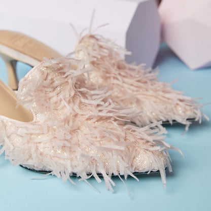 B-FEI fringed sandals slippers mules kitten heels-MUMT.