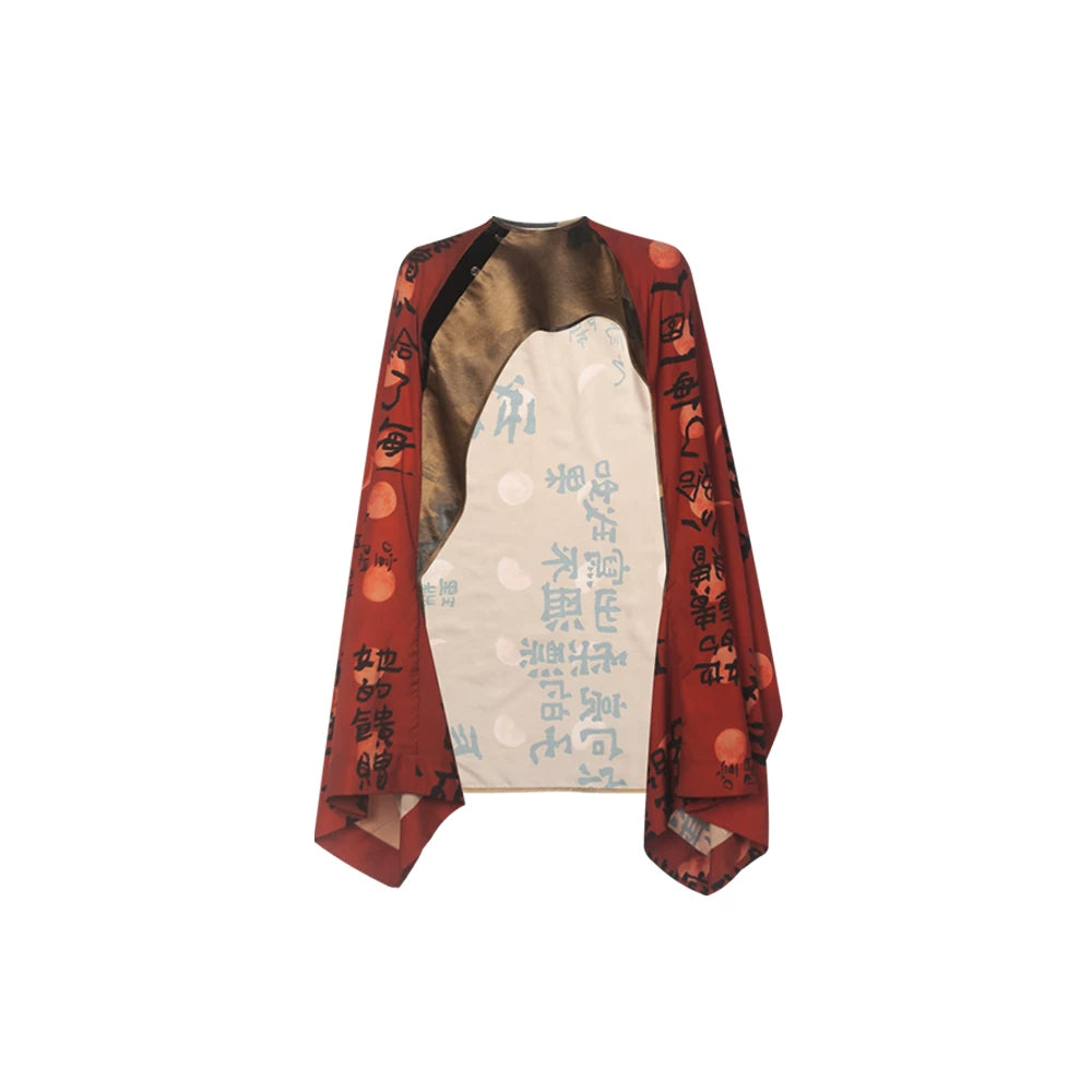 TUYUE  Art Print Satin Acetate Silhouette Shawl Jacket - AMBER.