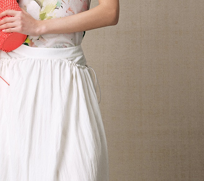 ZHUCHONGYUN white pleated adjustable pocket cocoon-shaped straight skirt-NODE.