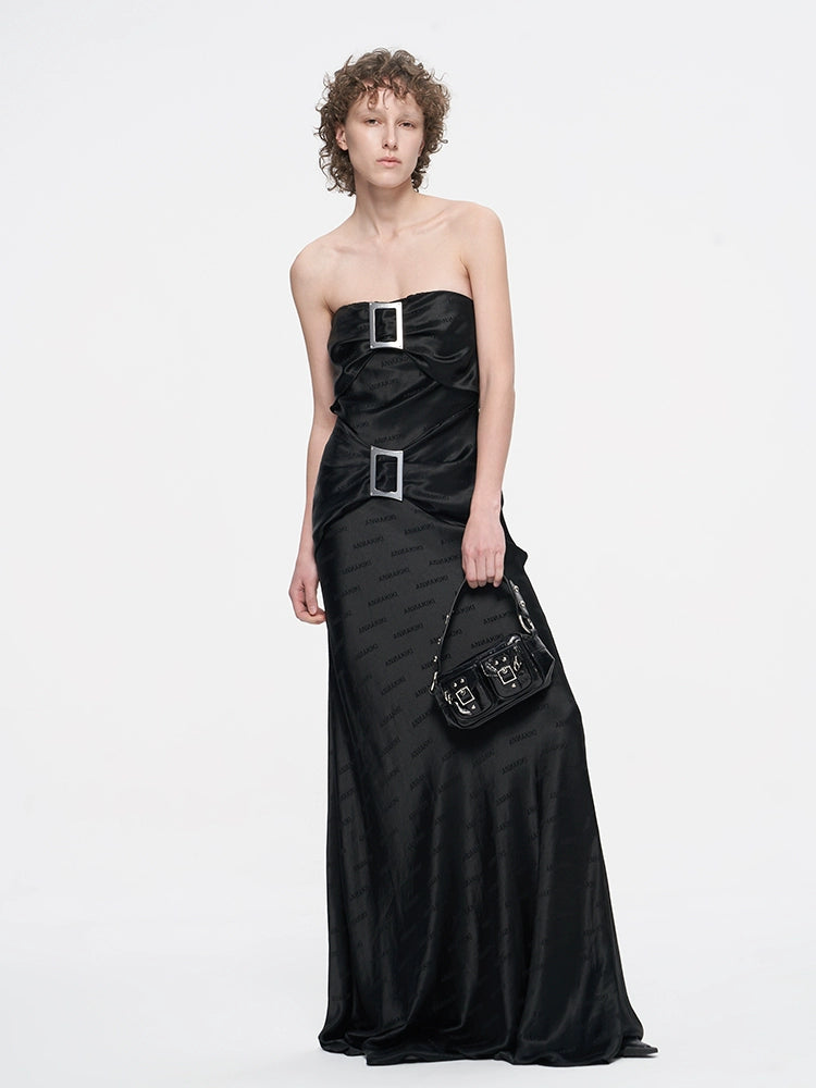ANNAKIKI niche design black logo acetate jacquard bandeau dress-FANSIA