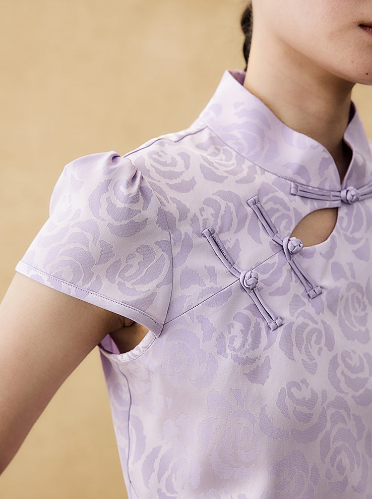 HECO Chinese acetate stand-up collar hollow buckle T-shirt - QUES.