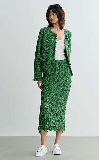 COMME MOI Lv Yan designer spring new women's beaded tassel cut-out knitted skirt - DAISY.