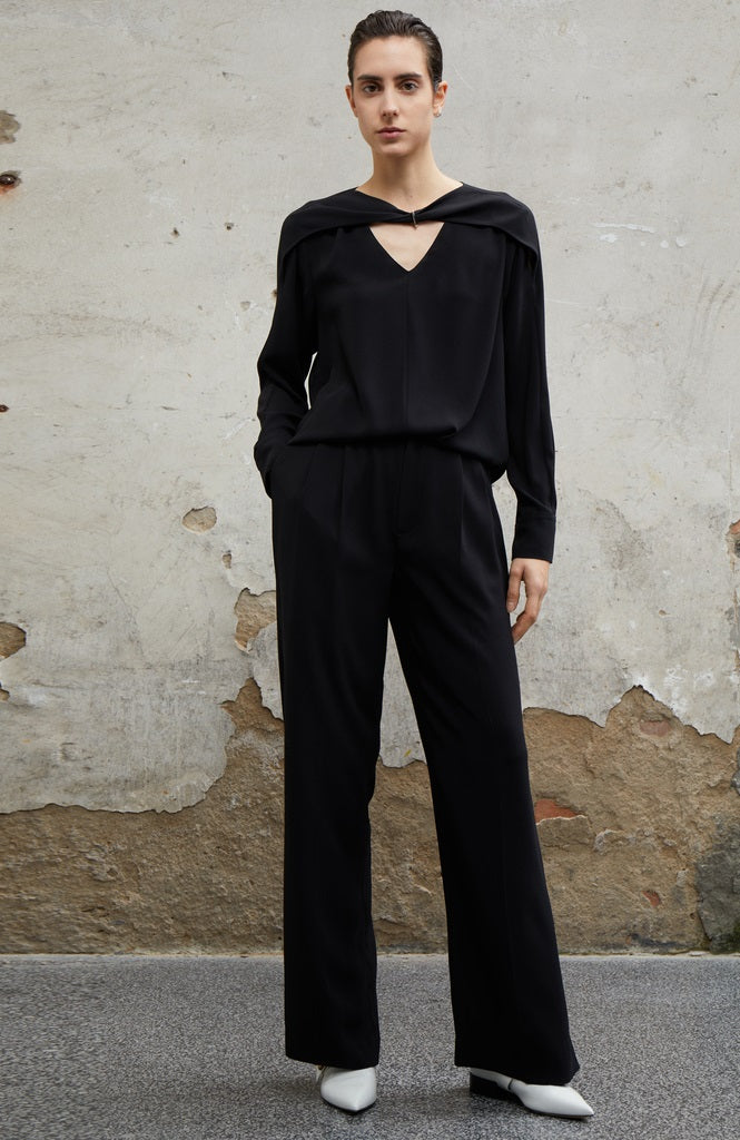 COMME MOI Designer Lu Yan Black Acetate Cutout Design Kink Pleated Shirt - LAINEY.