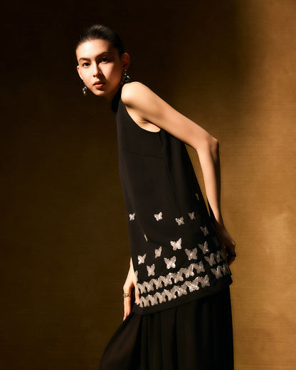 HECO Chinese butterfly sequin fake two-piece dress - CROWN.