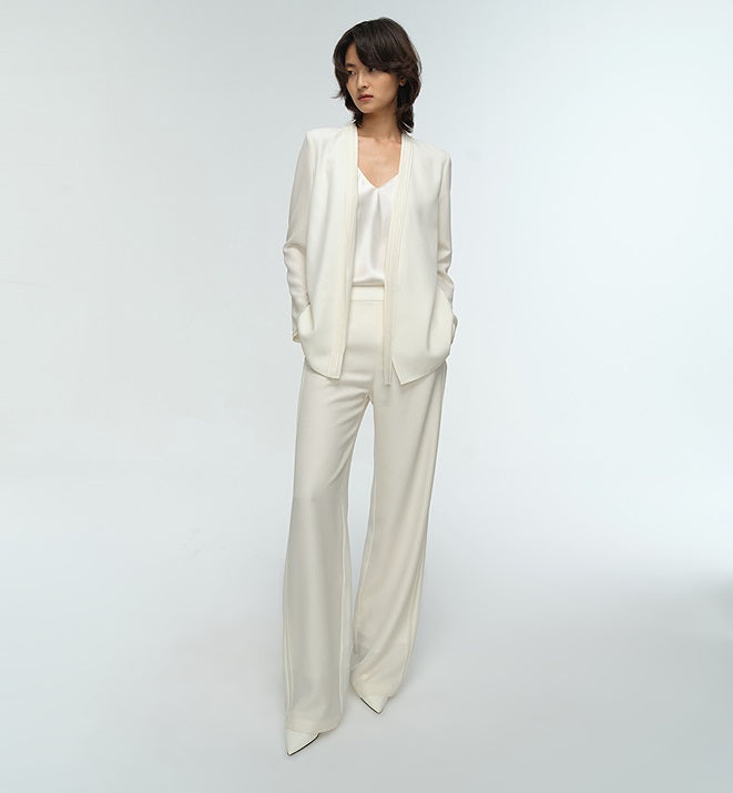 COMME MOI Lu Yan designer's new women's commuter collarless silk wool streamer suit - MARTHA.