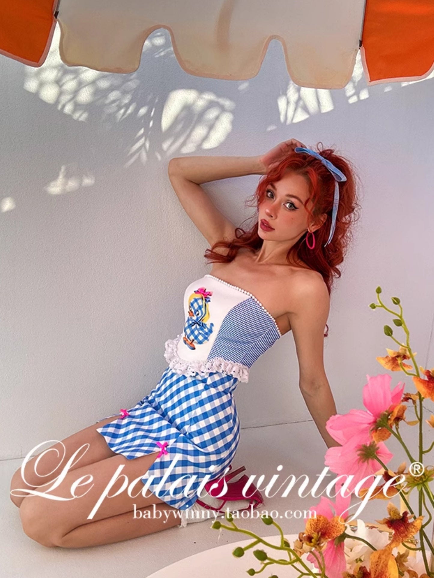 Le Palais  Blue Plaid Small Fragrance Thin Short Coat + Short Skirt- Yuno