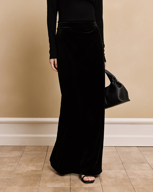 HECO black apricot Velvet Drap SKIRT Women's Spring  - post.