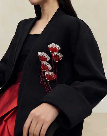 HECO Handmade Fan Bead Shoulder black white Blazer Women -sent.