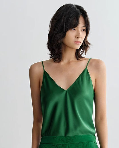 COMME MOI Lv Yan Designer Spring Women's Acetate V-Neck Green Suspenders - CLARA.