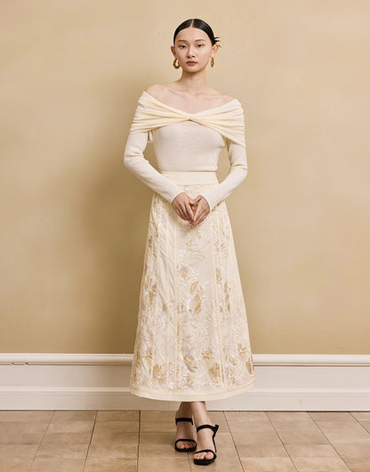 HECO  long-sleeved black red knitwear off-the-shoulder spring - DREAM.