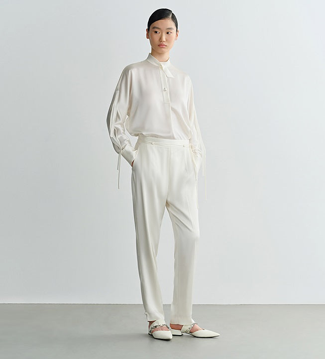 COMME MOI Lv Yan Designer Summer Acetate Satin Strappy White Tapered Pants -SUMMER.