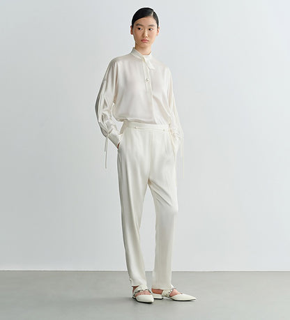 COMME MOI Lv Yan Designer Summer Acetate Satin Strappy White Tapered Pants -SUMMER.