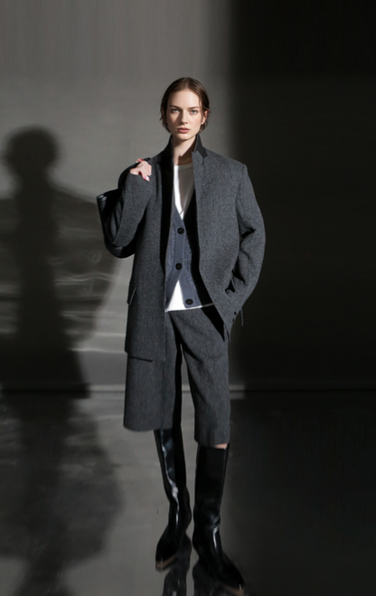 PIAOIN Retro Blazer Wool Jacket Women's Niche Suit Top Commuter Versatile- BEX