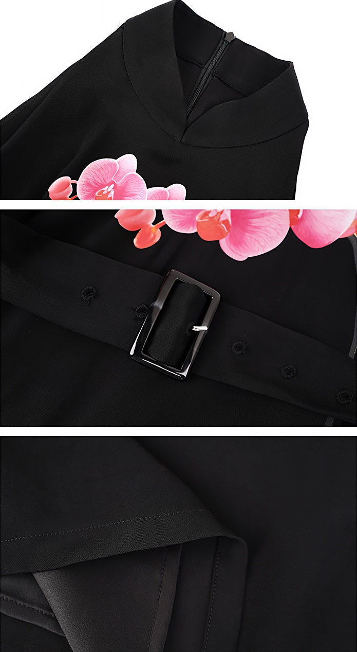 HECO Phalaenopsis Print Sleeveless Belted Short Dress  - QUITE.