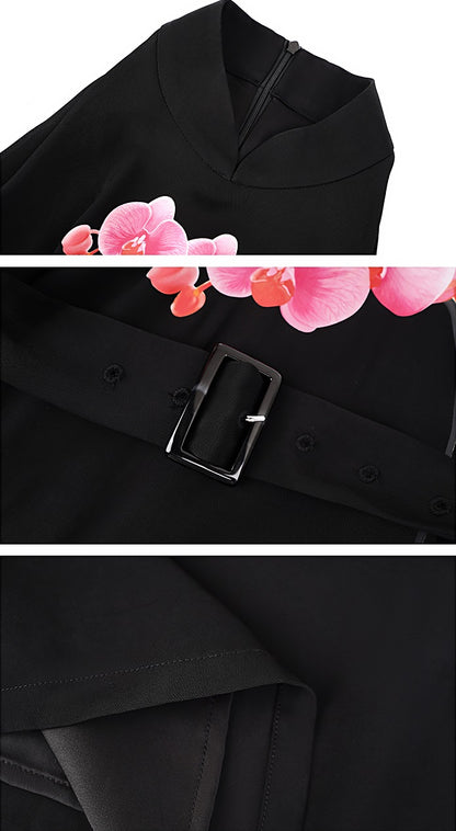 HECO Phalaenopsis Print Sleeveless Belted Short Dress  - QUITE.