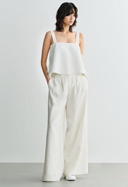 COMME MOI Lv Yan Designer Spring Women's Triacetate White Wide-leg Pants - VIVIAN.