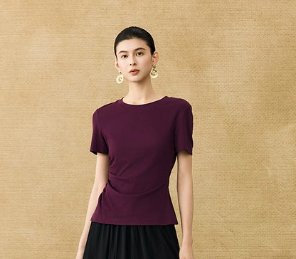HECO Chinese Style Waist Shirred Knit Slim Stretch Top- STIQE.