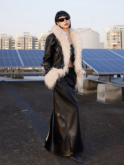 TINY IN cotton leather fur women's black jacket -JACK